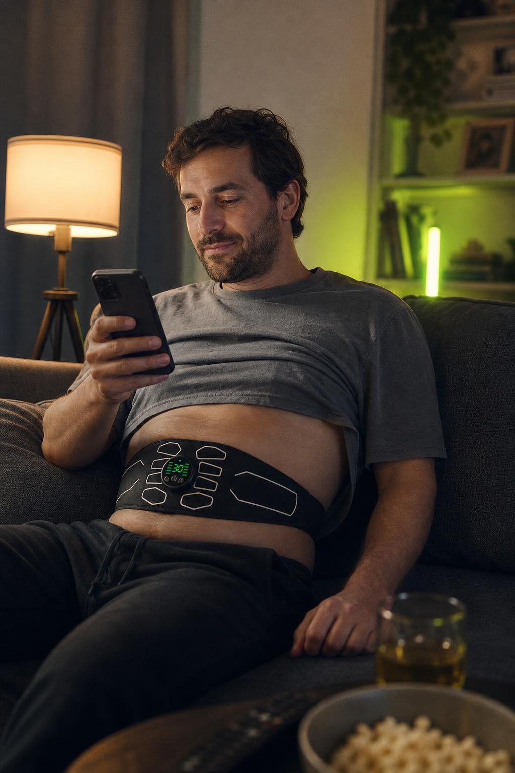 Man relaxing on the couch wearing the VOLTCORE belt